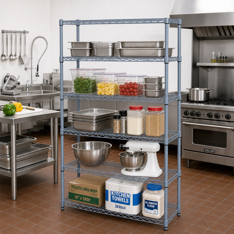 Product image #2 for Quantum Gray Epoxy Antimicrobial Wire Shelving Starter Kit, 48"W x 24"D x 74"H, 5 Shelves
