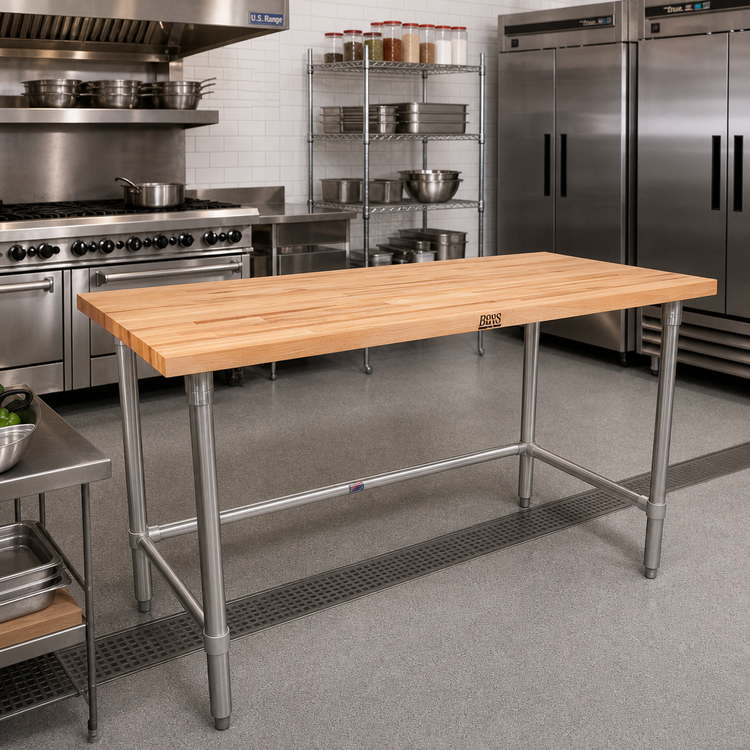 Product image #2 for John Boos SNB16 72-Inch x 36-Inch Wood Top Work Table with Stainless Steel Base