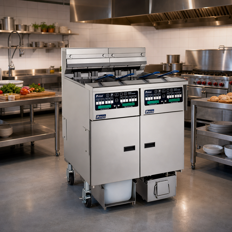 Product image #2 for Solstice Reduced Oil Volume Electric Floor Model 3-Fryer System with Built-In Filter Drawer and 30 lb. Tanks