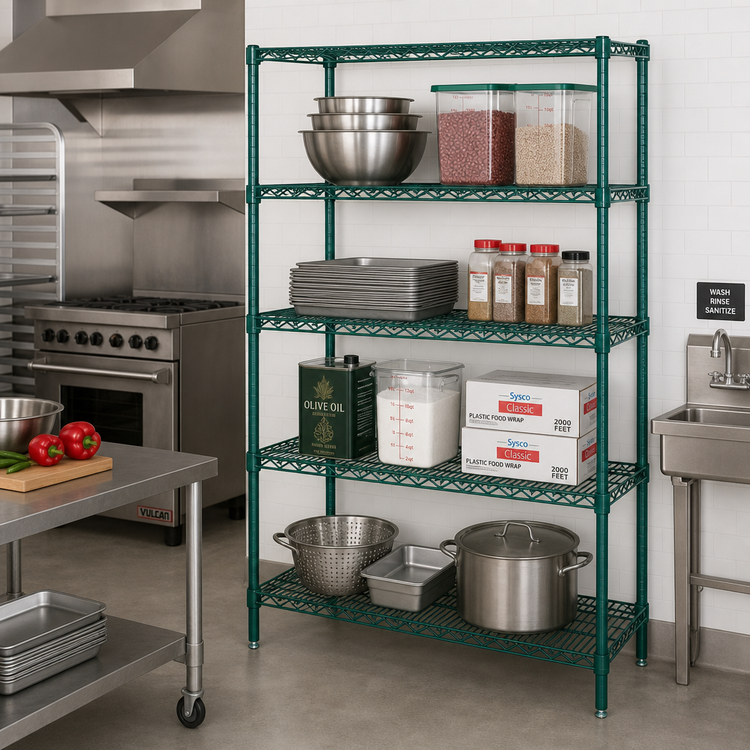 Product image #2 for Quantum 60"W x 12"D x 86"H Wire Shelving Starter Kit, Green Epoxy Finish