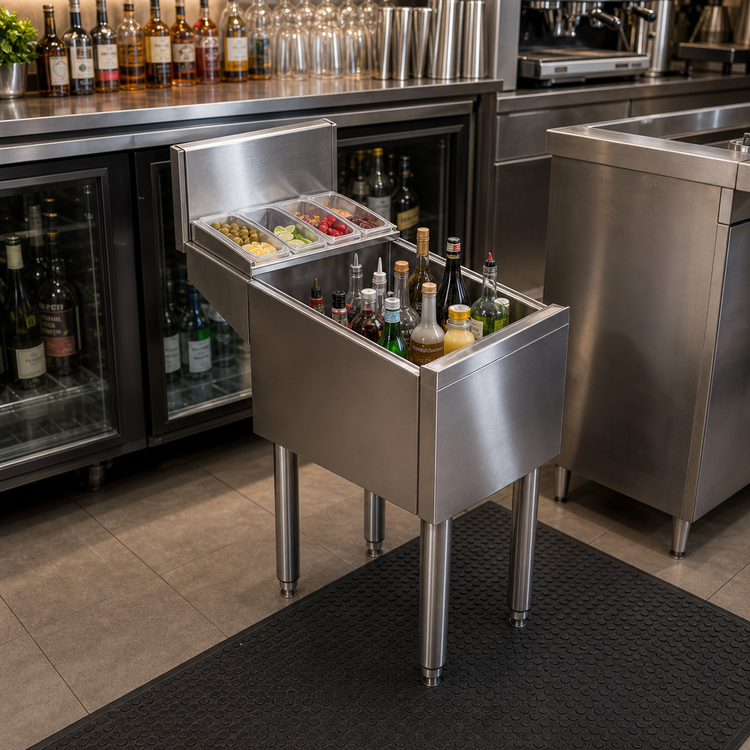 Product image #2 for Top Shelf TSD Series Insulated Stainless Steel Underbar Bottle Storage Bin with 8 Condiment Cups