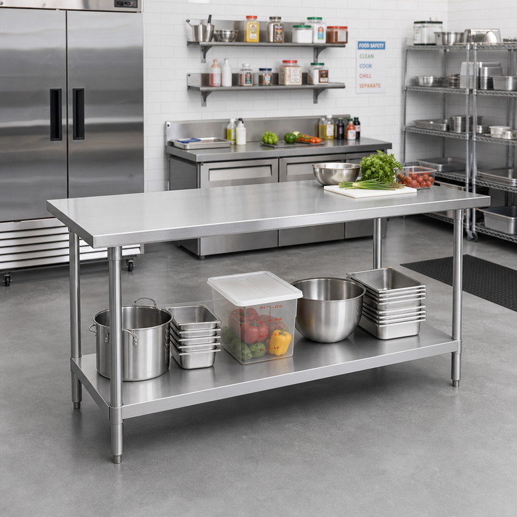 Product image #2 for Advance Tabco 120" x 24" Stainless Steel Flat Top Work Table with Adjustable Undershelf