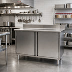 Thumbnail image #2 for Eagle Group Spec-Master CBH3084SE-BS Enclosed Stainless Steel Work Table, 84 x 30 in, 14-Gauge 304 Top, 4-1/2 in Backsplash
