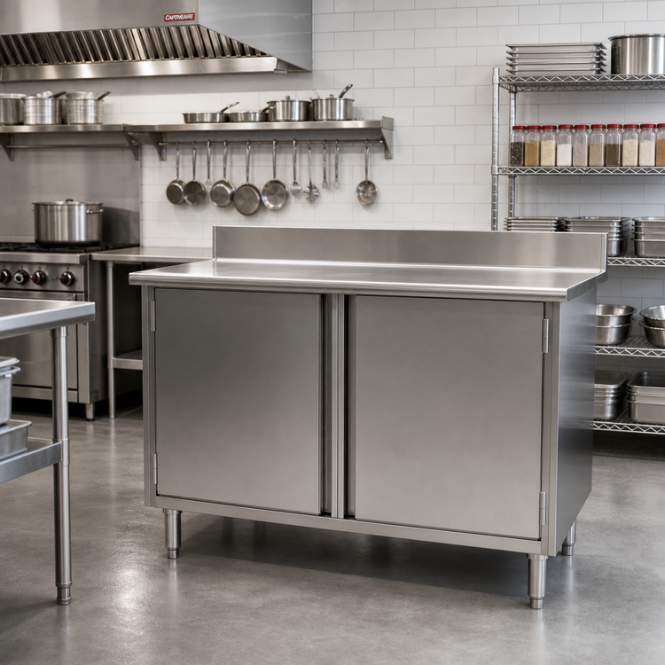 Product image #2 for Eagle Group Spec-Master Enclosed Work Table with Hinged Doors, 84 x 30 Inches, 4-1/2 Inch Backsplash