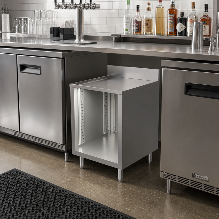 Product image #3 for BK Resources Well Series Stainless Steel Underbar Cabinet with Adjustable Legs, 24 x 21 Inches