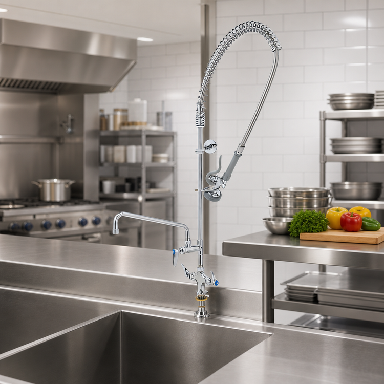 Product image #2 for T&S Brass B-2338-CR Deck-Mount Single-Hole Pre-Rinse Unit with Add-On Faucet, 12-Inch Swing Nozzle, and 1.15 GPM Spray Valve