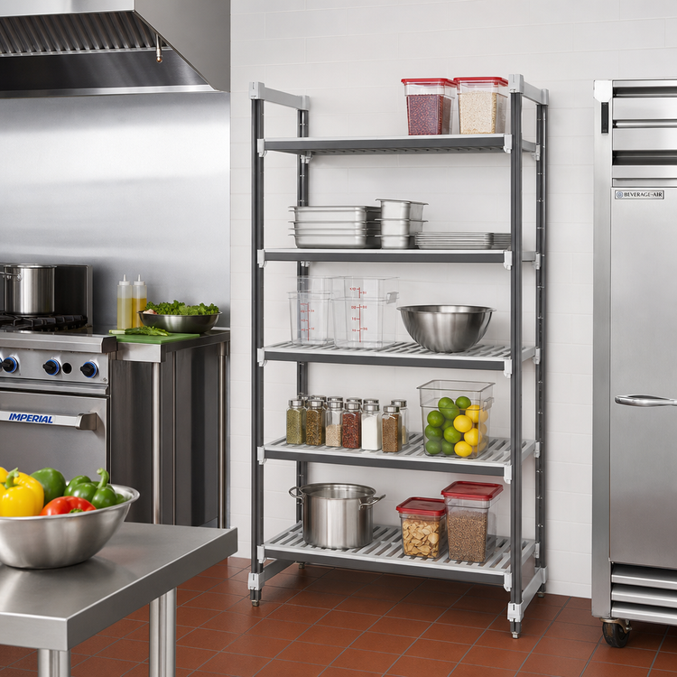 Product image #2 for Camshelving Elements XTRA 18 x 24 x 84 Inch 5-Tier Vented Stationary Starter Polymer Shelving Unit, Speckled Gray