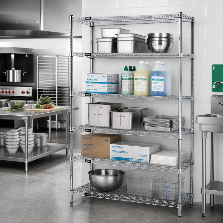 Product image #2 for Quantum 54"W x 24"D x 63"H Stationary 5-Shelf 304 Stainless Steel Wire Shelving Starter Kit
