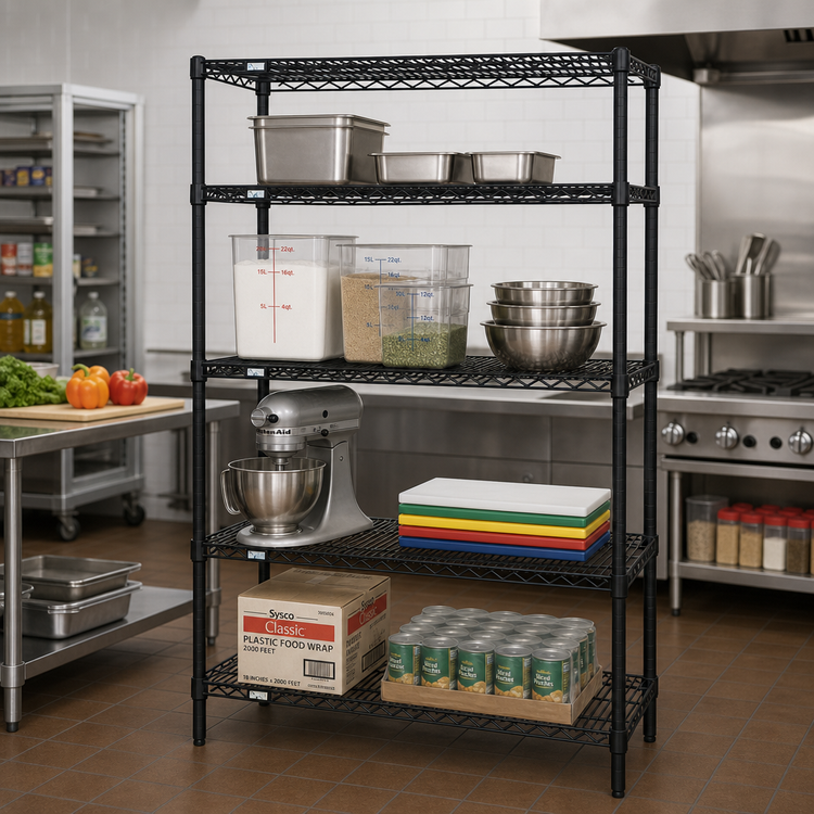 Product image #2 for Quantum 36" W x 36" D x 63" H Black Epoxy Antimicrobial Wire Shelving Starter Kit