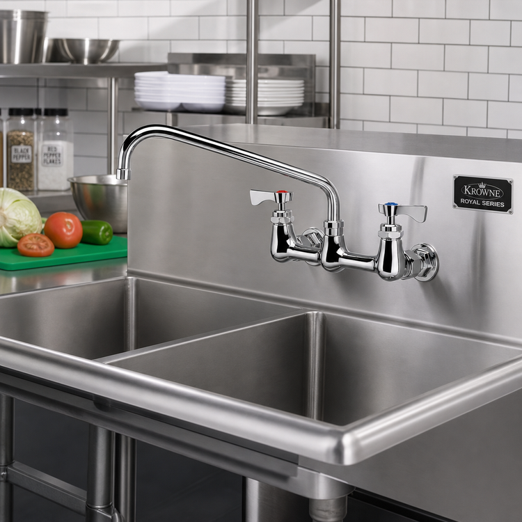 Product image #2 for Krowne Royal Series Commercial Splash-Mounted Faucet with 12-Inch Swing Spout, 8-Inch Centers