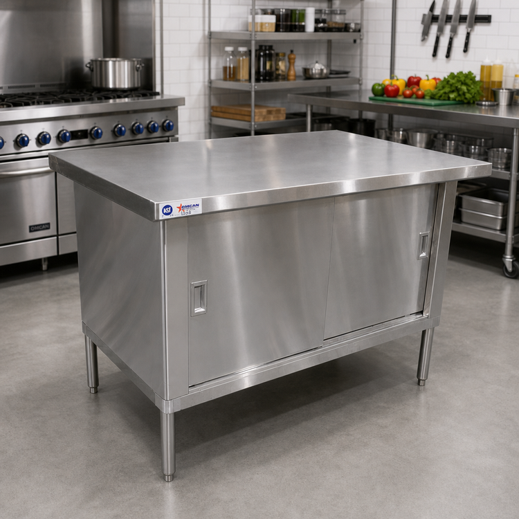 Product image #2 for Omcan USA 72-Inch Enclosed Stainless Steel Work Table with Sliding Doors