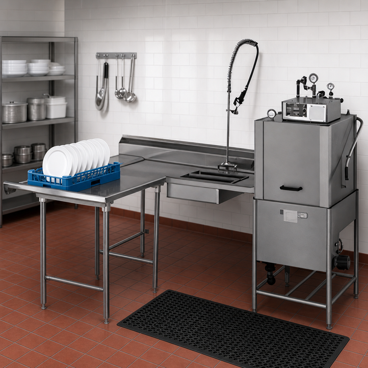 Product image #2 for Eagle Group Island Soiled Dishtable with Dish Landing Shelf, Pre-Rinse Sink, and Left-to-Right Operation