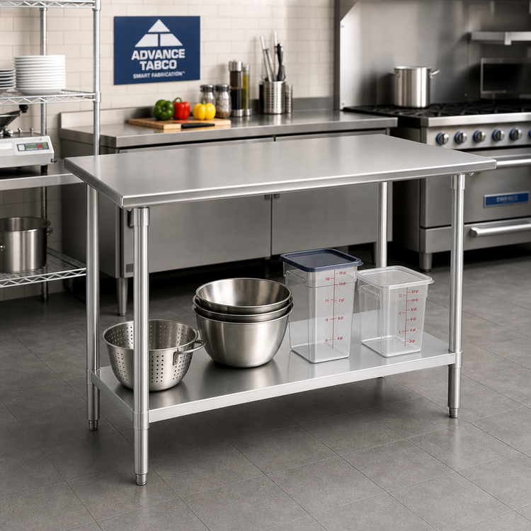 Product image #2 for Advance Tabco AG-365 60-Inch x 36-Inch 16 Gauge 430 Stainless Steel Flat Top Work Table with Adjustable Galvanized Undershelf