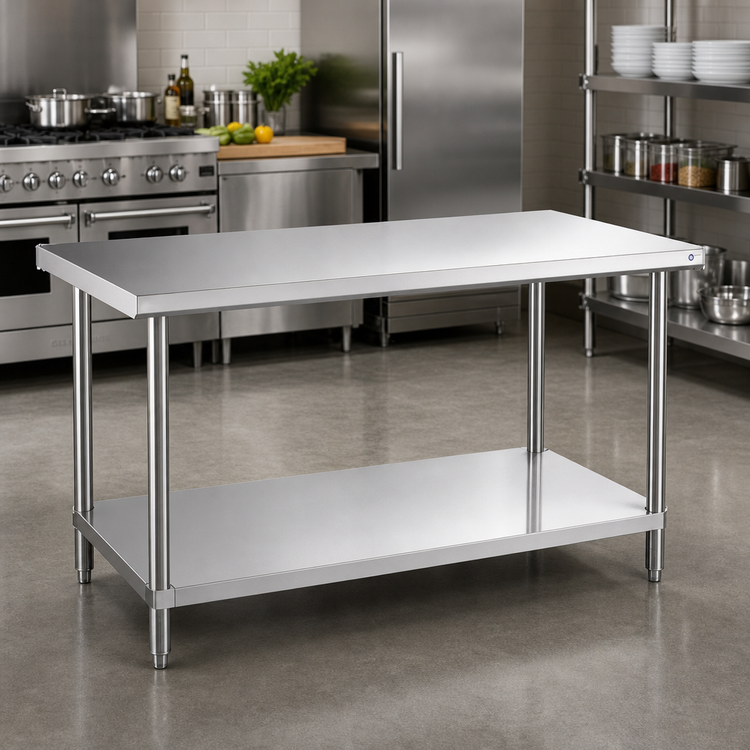 Product image #2 for 60-Inch x 18-Inch Stainless Steel Worktable with Flat Top and Undershelf