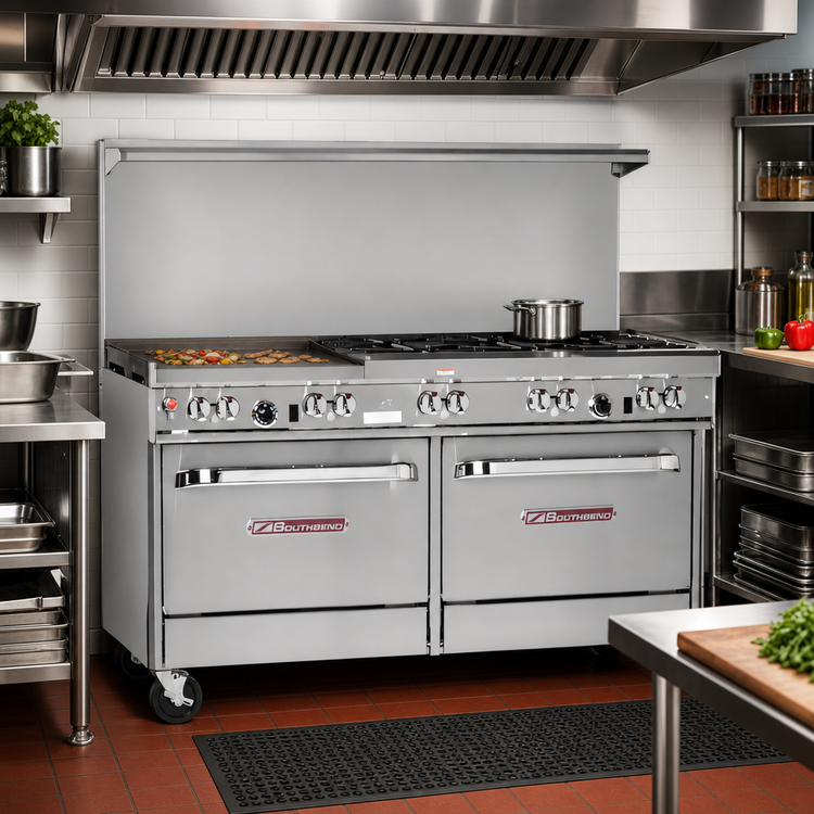 Product image #2 for Southbend Ultimate 60-Inch Commercial Gas Combination Range with 5 Burners, 24-Inch Griddle/Broiler, Standard Oven, and Cabinet Base