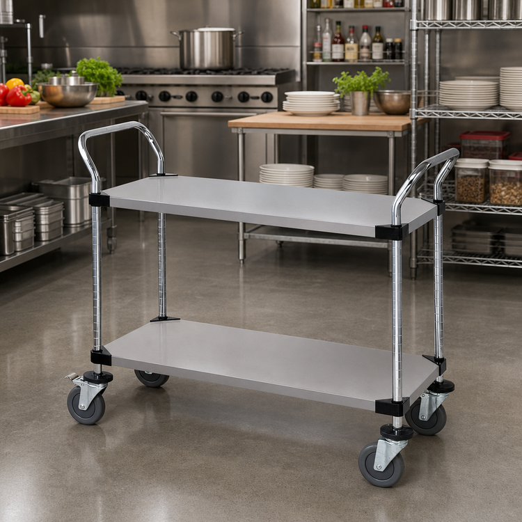 Product image #2 for Quantum 60-Inch Stainless Steel Utility Bus Cart with 2 Solid Shelves