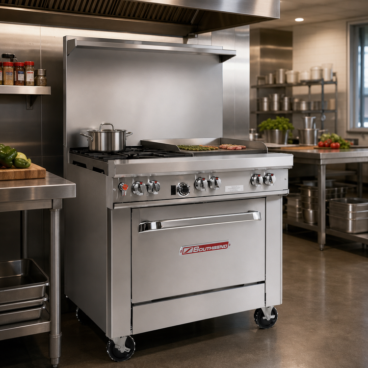 Product image #2 for Ultimate 36-Inch Commercial Gas Range with 24-Inch Thermostatic Griddle and Cabinet Base