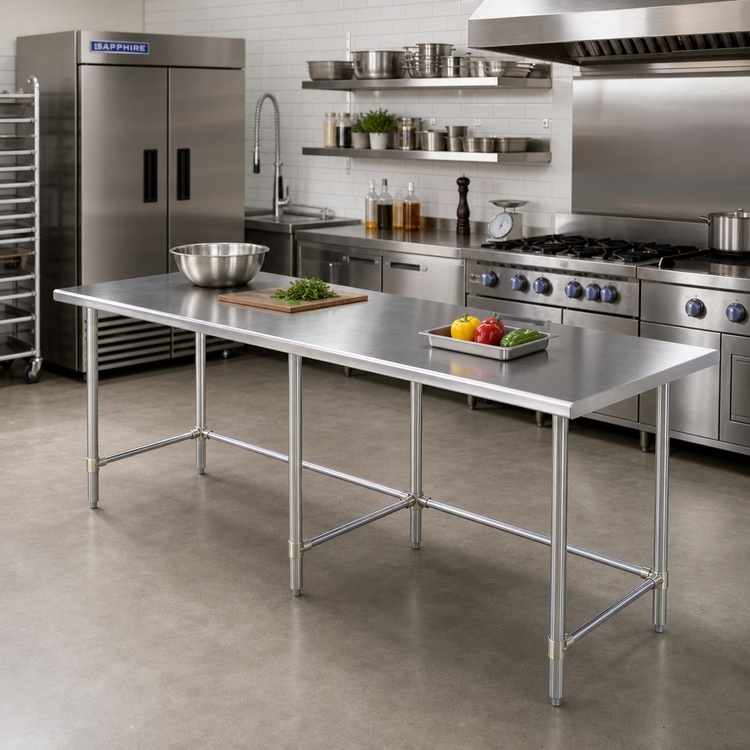 Product image #2 for Sapphire Manufacturing 108-Inch Stainless Steel Underbar Work Table with Open Base