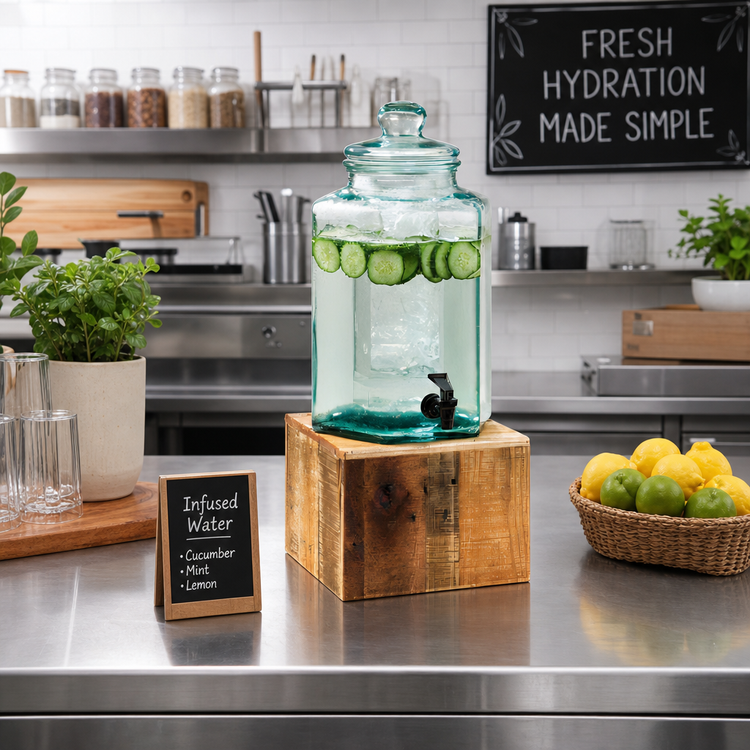 Product image #2 for Madera Single 2-Gallon Glass Beverage Dispenser with Rustic Pine Base