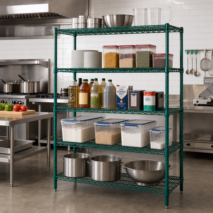 Product image #2 for Quantum 60"W x 24"D x 54"H Wire Shelving Starter Kit, 5 Shelves, Green Epoxy Coated Finish