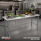 Thumbnail image #2 for Eagle Group Deluxe T3072GTEB 72-Inch x 30-Inch 16-Gauge 304 Stainless Steel Flat-Top Work Table with Galvanized Open Base