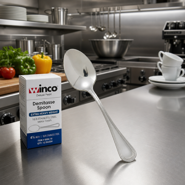 Product image #3 for Winco Deluxe Pearl 4-1/4-Inch Demitasse Spoon, 18/8 Stainless Steel, Extra Heavy Weight, Mirror Finish