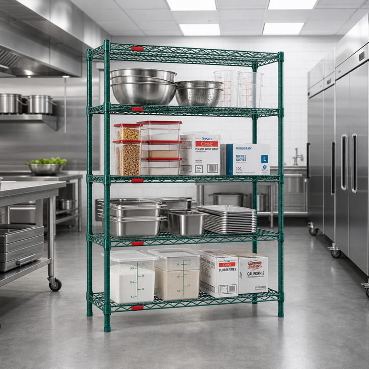 Product image #2 for Eagle Valu-Gard 4-Tier Starter Wire Shelving Unit, 60W x 18D x 63H, Green Epoxy