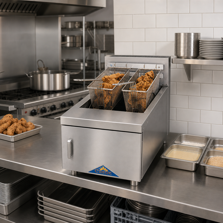 Product image #2 for Comstock-Castle Countertop Gas Fryer, 15 lb Fat Capacity, Stainless Steel, 18,000 BTU