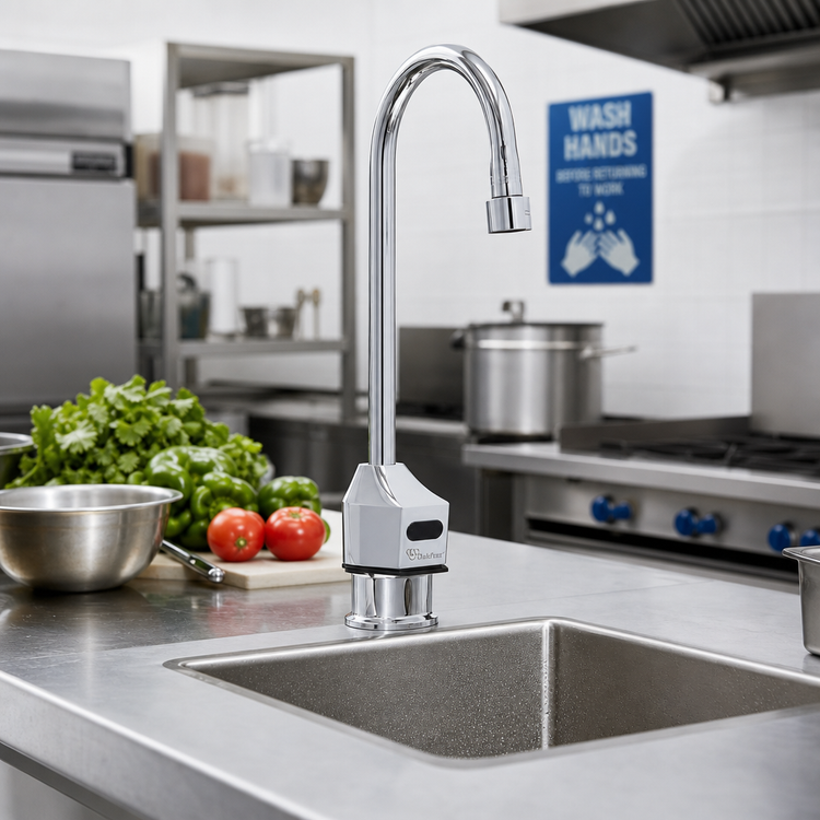 Product image #2 for ChekPoint Electronic Touchless Single-Hole Deck-Mount Gooseneck Faucet with 0.5 GPM Vandal-Resistant Spray Device