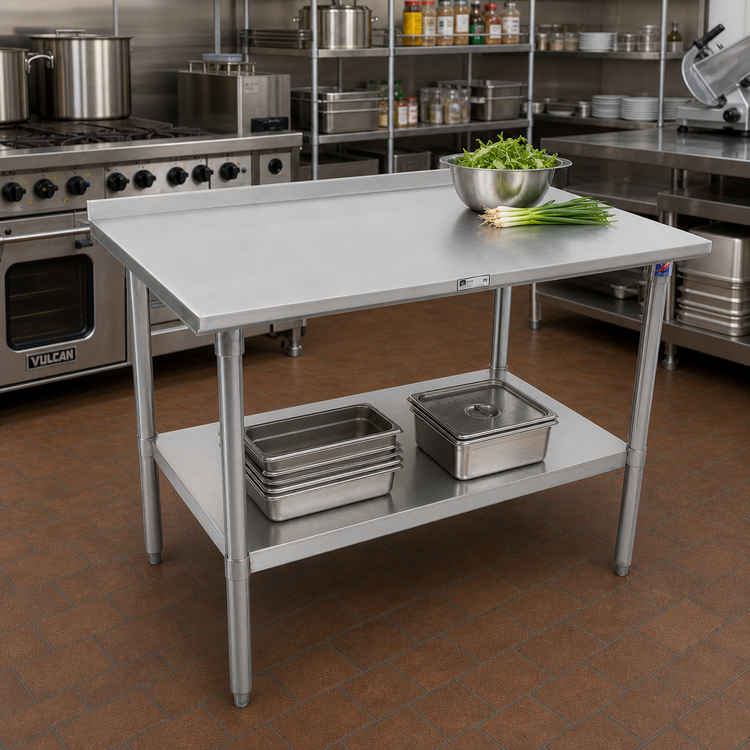 Product image #2 for John Boos Stallion 30" x 30" 16-Gauge Stainless Steel Corner Work Table with 1-1/2" Rear Up-Turn and Undershelf