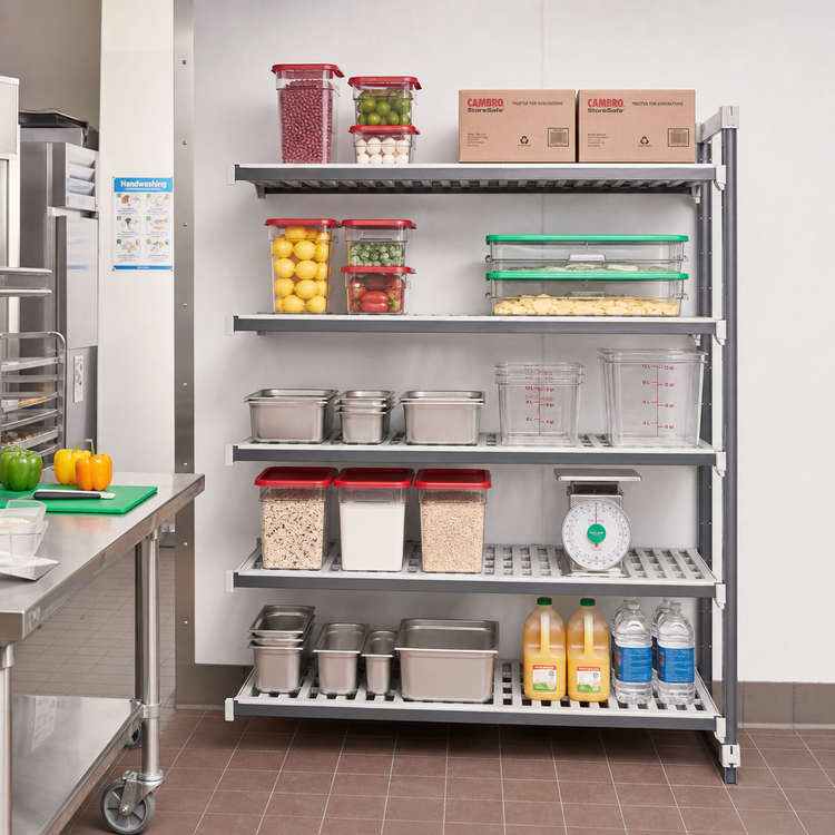 Product image #2 for Cambro Camshelving Elements XTRA 5-Tier Stationary Add-On Polymer Shelving Unit, 72" Wide x 21" Deep x 84" High, Speckled Gray