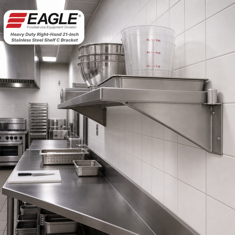 Product image #2 for Eagle Group Heavy Duty Right-Hand 21-Inch Stainless Steel Shelf C Bracket for Cantilevered Shelving Systems