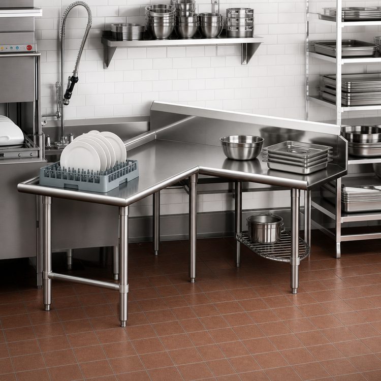 Product image #2 for John Boos Pro-Bowl L-Shaped Island Clean Dishtable, 60" Machine-to-Corner x 72" Corner-to-End, Right-to-Left Operation