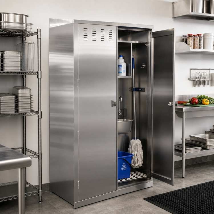 Product image #3 for John Boos 48-Inch Right-Hand Stainless Steel Janitor Cabinet with Mop Sink and Storage