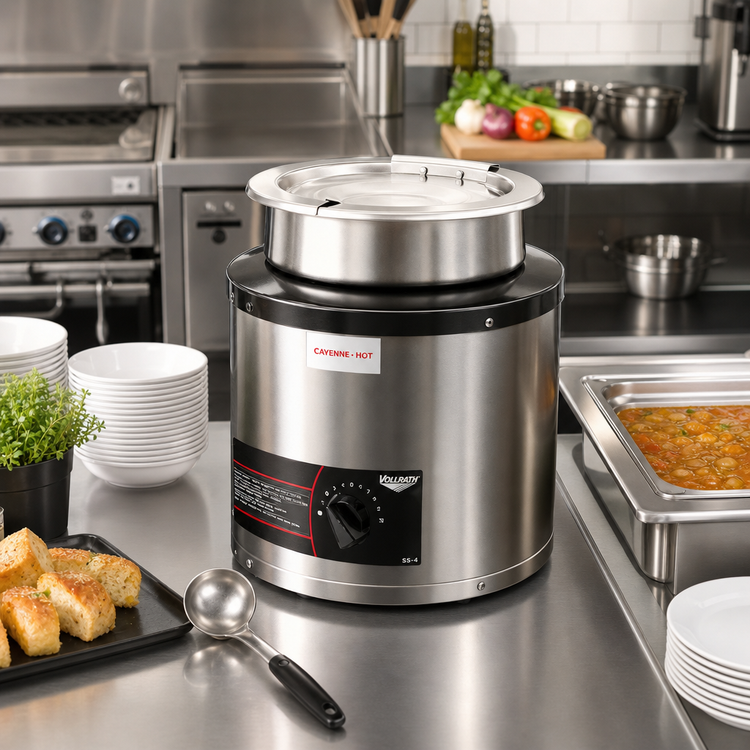 Product image #2 for Vollrath Cayenne SS-4 Round Countertop Wet Well Food Warmer with 4-1/8 Qt Insert and Hinged Cover, 120V