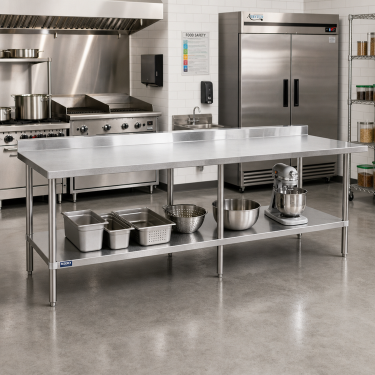 Product image #2 for Sapphire 120-Inch Stainless Steel Work Table with 5-Inch Backsplash and Adjustable Undershelf