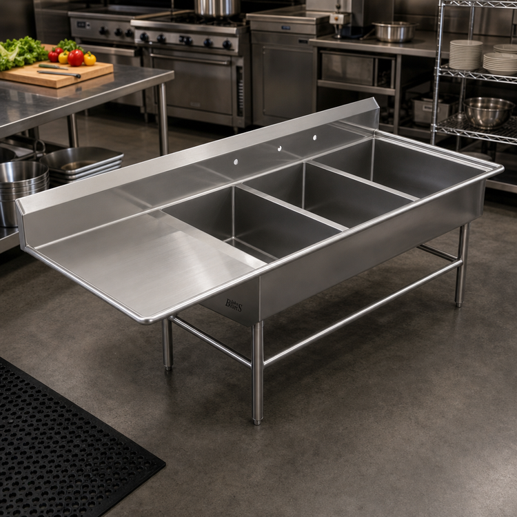 Product image #2 for John Boos Pro-Bowl 3-Compartment Stainless Steel Sink with 24-Inch Left Drainboard