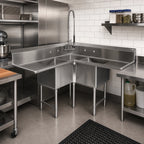 Thumbnail image #2 for John Boos Pro-Bowl 3PBCS16204-2D36 Corner 3-Compartment Stainless Steel Sink with Dual 36-Inch Drainboards, 16-Gauge, 10-Inch Backsplash