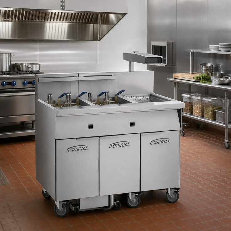 Product image #2 for Imperial Electric Floor Fryer Battery, 5 Tanks, 75 lb. Each, Built-In Filter System