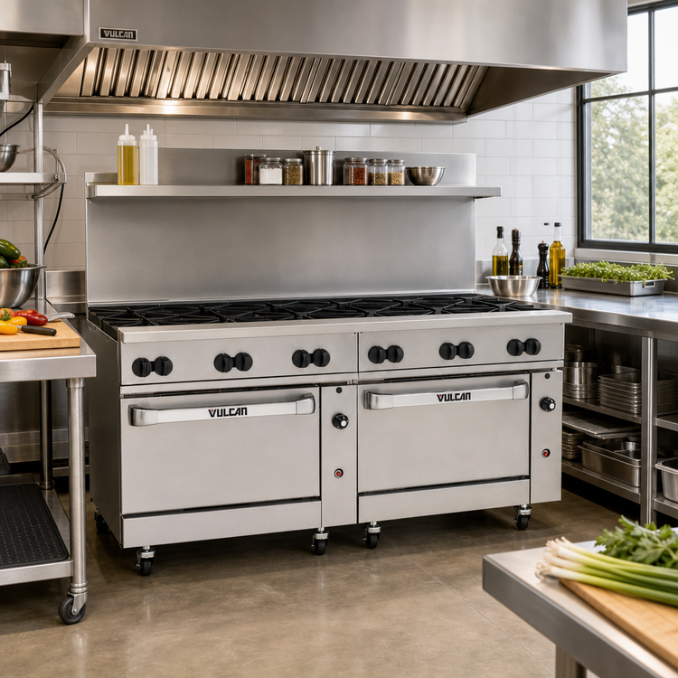Product image #2 for Vulcan Endurance 72-Inch Gas Restaurant Range with 12 Open Burners, Standard Oven and Convection Oven