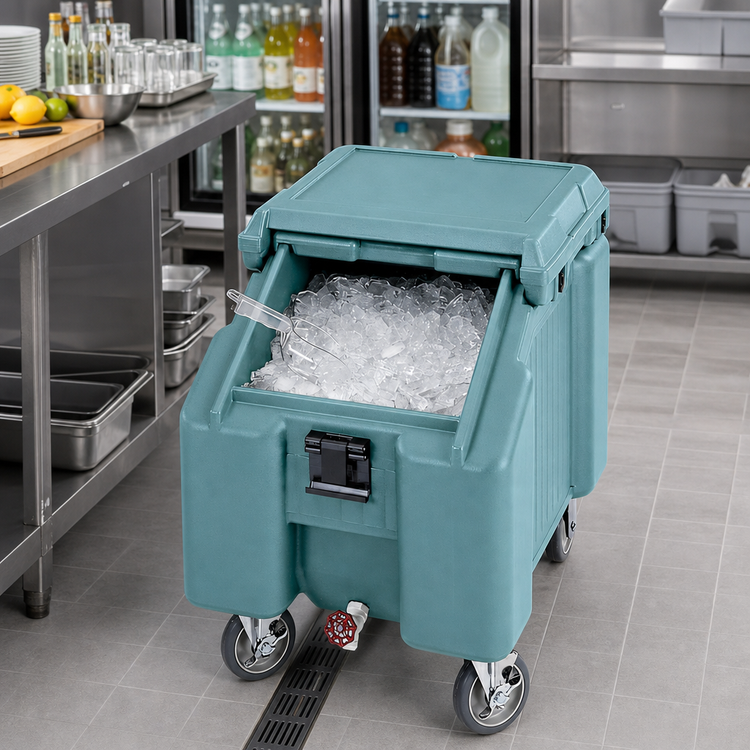 Product image #3 for Cambro SlidingLid™ Slant Top Mobile Ice Caddy, 100 lb. Capacity, Slate Blue