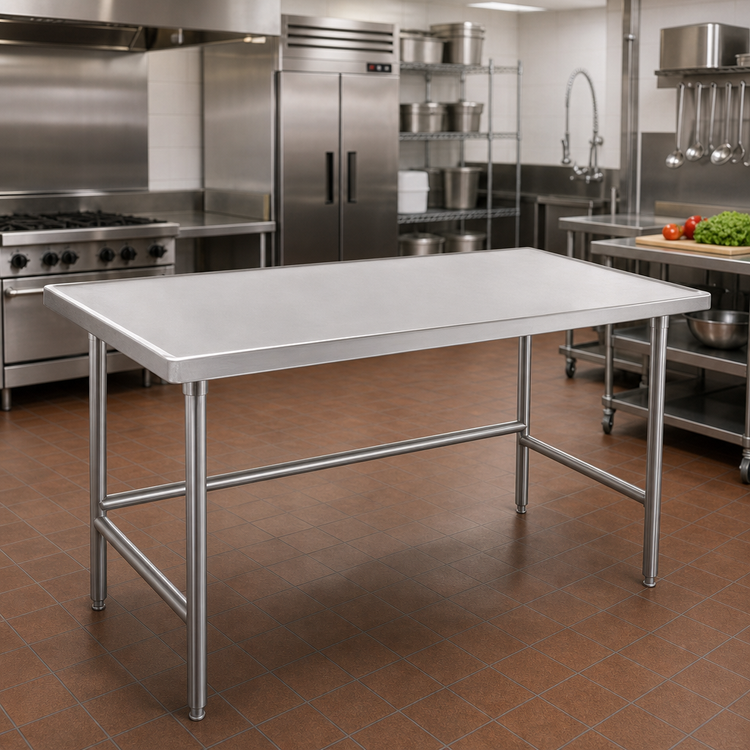 Product image #2 for Advance Tabco 108-Inch x 48-Inch 304 Stainless Steel Flat Top Open Base Work Table with No-Drip Edge