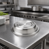 Thumbnail image #2 for American Metalcraft Round Stainless Steel Plate Cover with Finger Hole, English Foot, Satin Finish