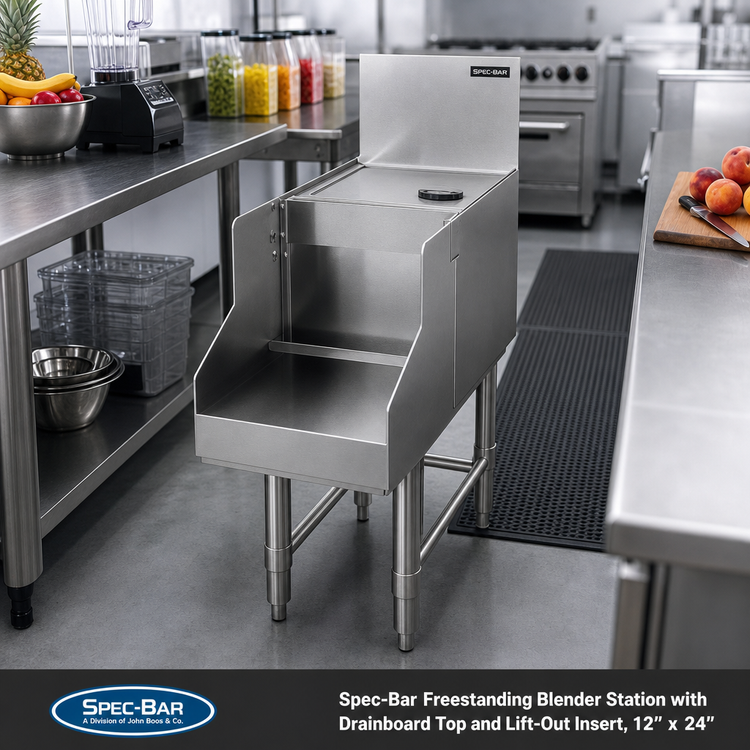 Product image #2 for Spec-Bar Freestanding Blender Station with Drainboard Top and Lift-Out Insert, 12 x 24 Inches