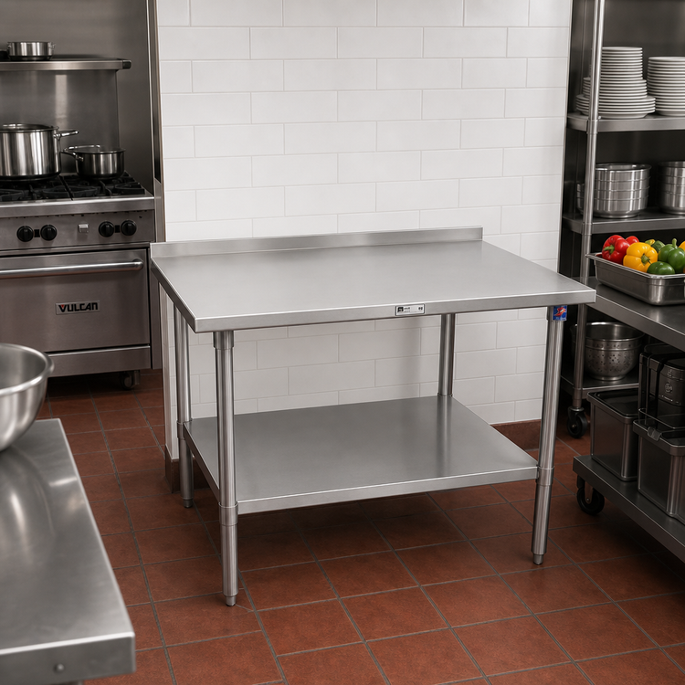 Product image #2 for John Boos Stallion 30" x 30" Corner Stainless Steel Work Table with 1-1/2" Rear Up-Turn and Adjustable Undershelf