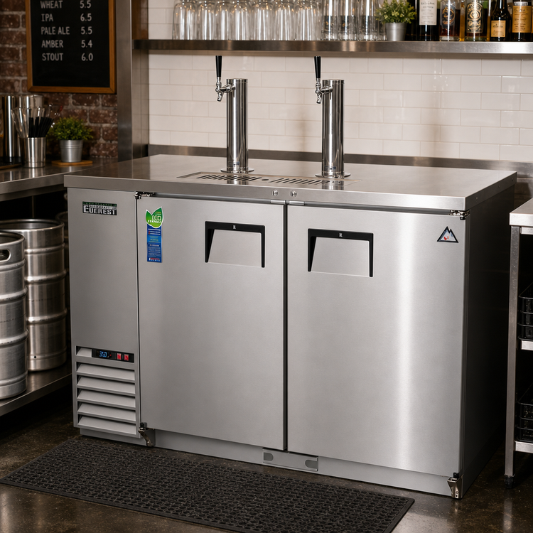 Product image #2 for Everest Refrigeration EBD2-SS Two-Section Direct Draw Keg Refrigerator, 57-3/4-Inch Wide, Stainless Steel, 2 Half-Barrel Capacity