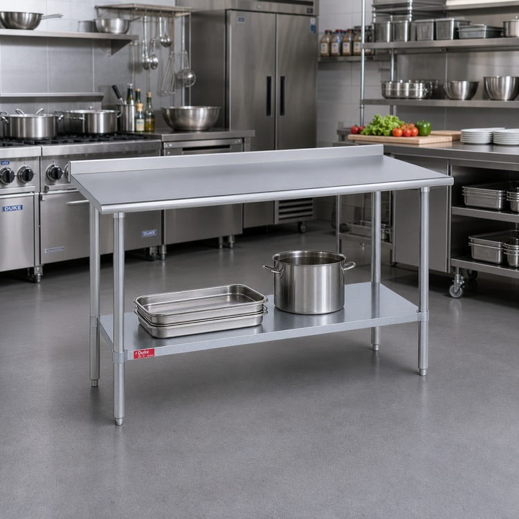 Product image #2 for Duke 48" x 24" 400-Series Stainless Steel Work Table with 1-1/8" Riser and Galvanized Undershelf