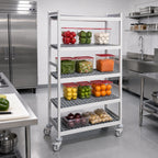 Thumbnail image #2 for Fermod Fermostock 4R35C71M 4-Tier Mobile Polymer Shelving Unit, 35"W x 22"D x 71"H, Gray, Anodized Aluminum