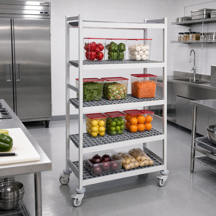 Product image #2 for Fermostock 4-Tier Mobile Polymer Shelving Unit, 35"W x 22"D x 71"H