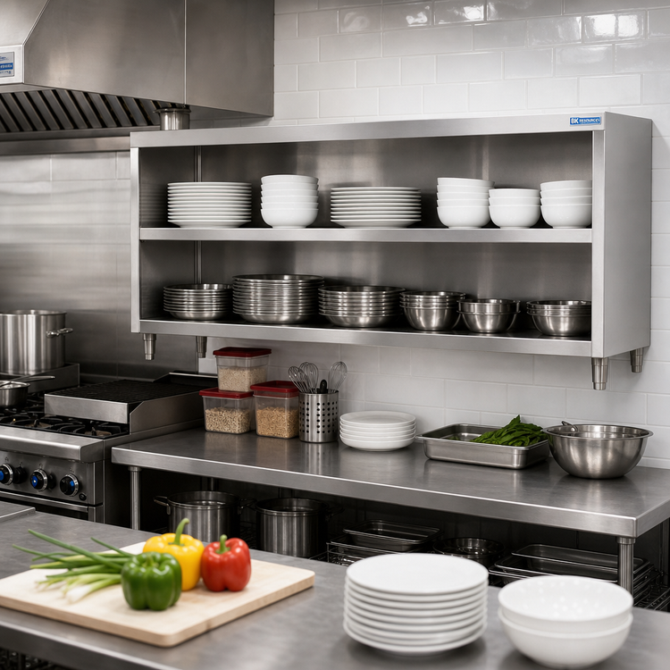 Product image #2 for BK Resources Open Front Stainless Steel Dish Cabinet with Fixed Shelf, 60 x 15 Inches